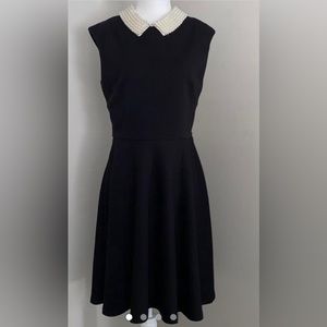 Betsey Johnson Pearl Jewel Collar Black fit and Flair sleeveless Dress sz 14
